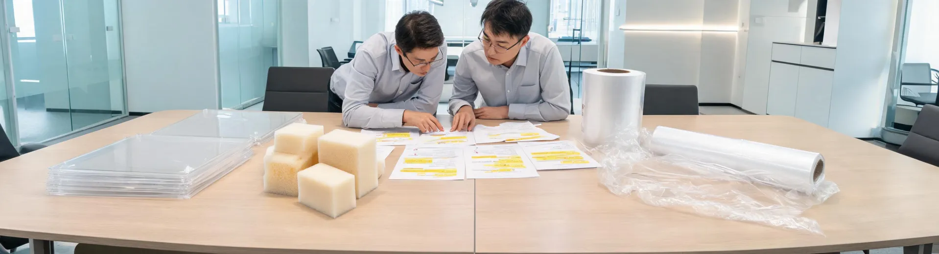 Engineer reviewing polymer samples